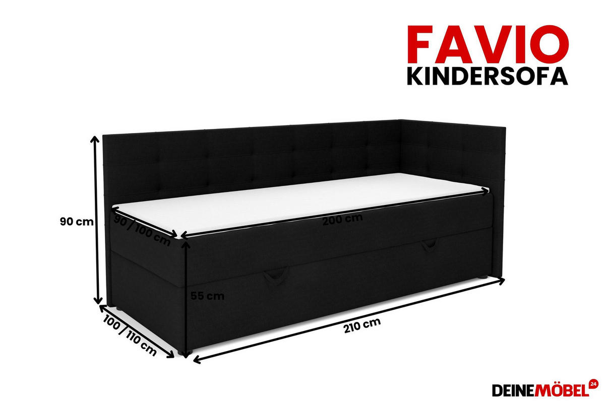 BOXBETT FAVIO 100/200 in Velours Schwarz H3 - Dunkelblau, Holz/Holzwerkstoff (100/200cm) - Deine Möbel 24