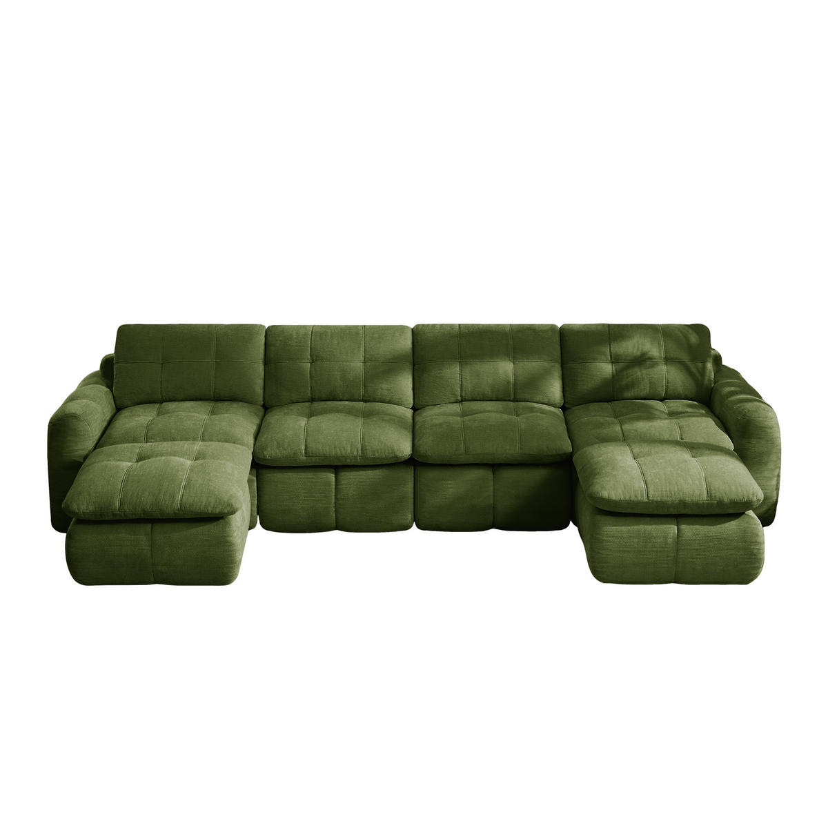 WOHNLANDSCHAFT DE-34464 U-Form mit 2 Ottomanen und Karostepp Grün - Grün, Textil (160/68.5/334cm) - ComfortXL