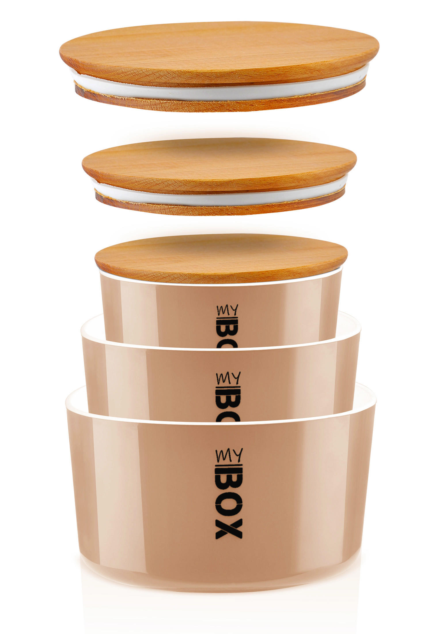 VORRATSDOSEN-SET rund mit Bambusdeckel 3teilig Puder - Koralle, Kunststoff - Lashuma