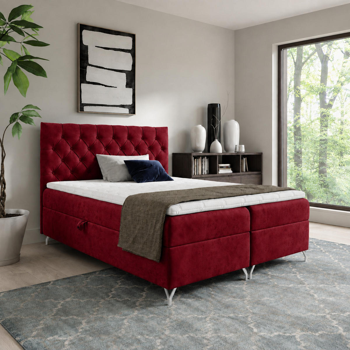 BOXBETT mit Stauraum und Topper Rot 120x200 cm - Rot, Textil (120/200cm) - Home Collective