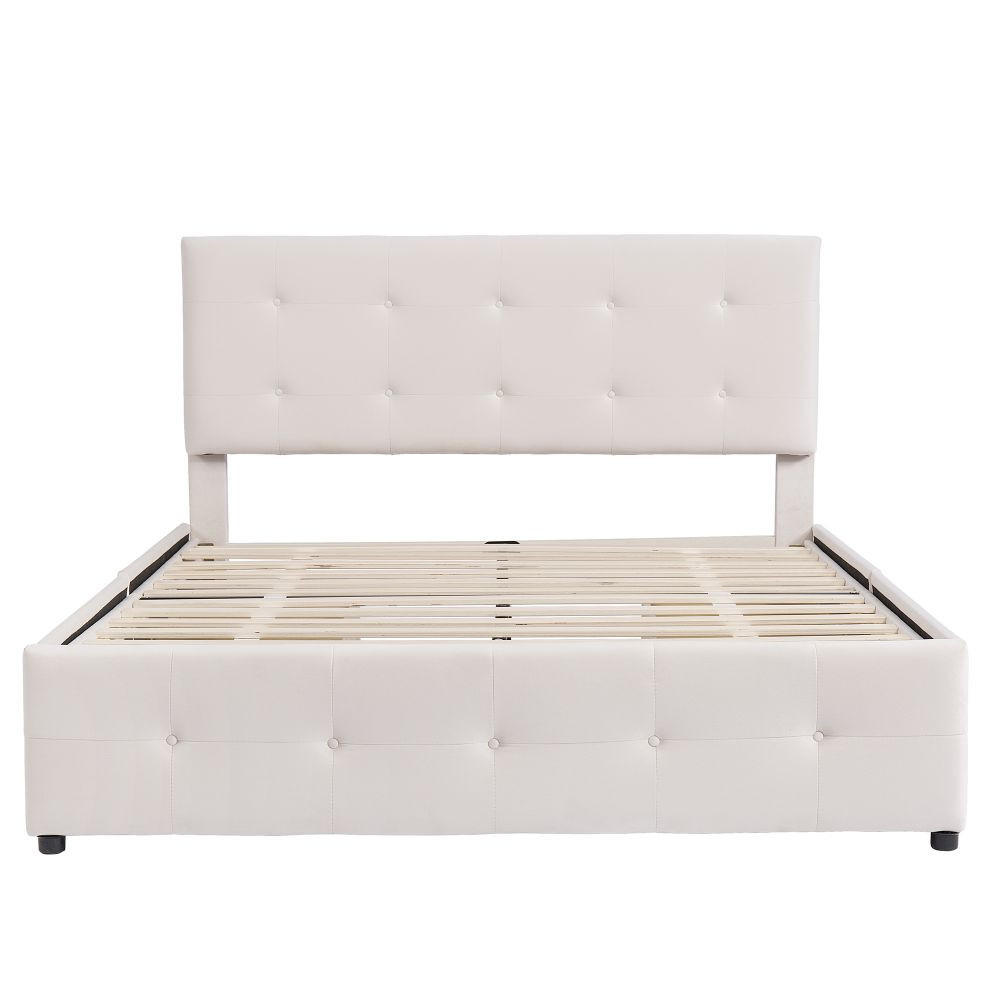 POLSTERBETT 140/200 cm in Samtstoff mit Schubladen - Beige, Holz/Textil (140/200cm) - KOMHTOM