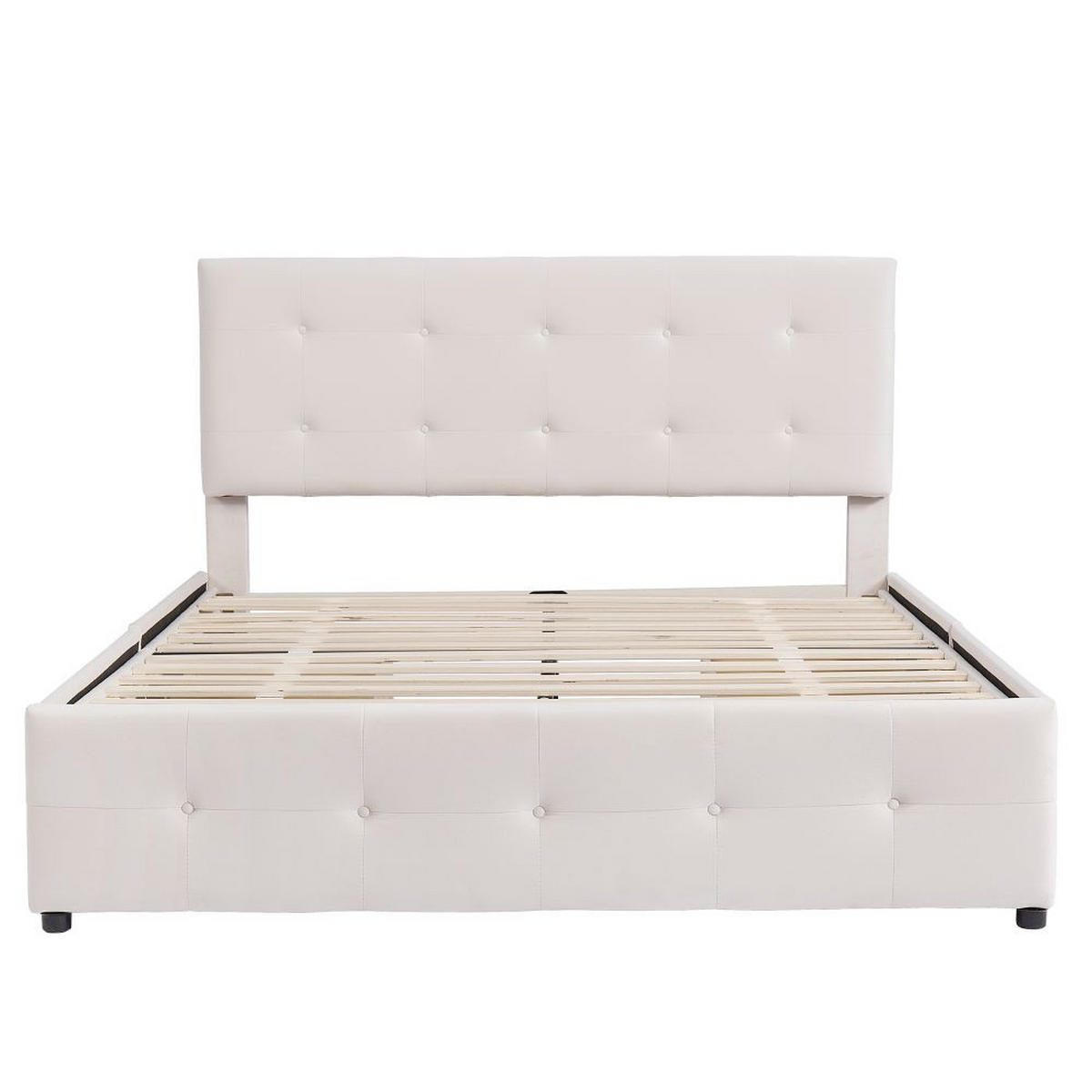 POLSTERBETT 140/200 cm in Samtstoff mit Schubladen - Beige, Holz/Textil (140/200cm) - KOMHTOM