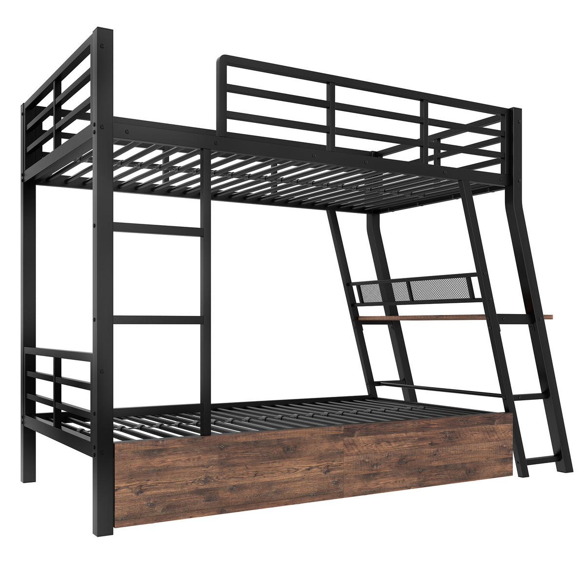 HOCHBETT 90/200 cm aus Metall mit Schreibtisch, 2 Schubladen und LED-Beleuchtung - Schwarz, Metall (90/200cm) - Flora Grace