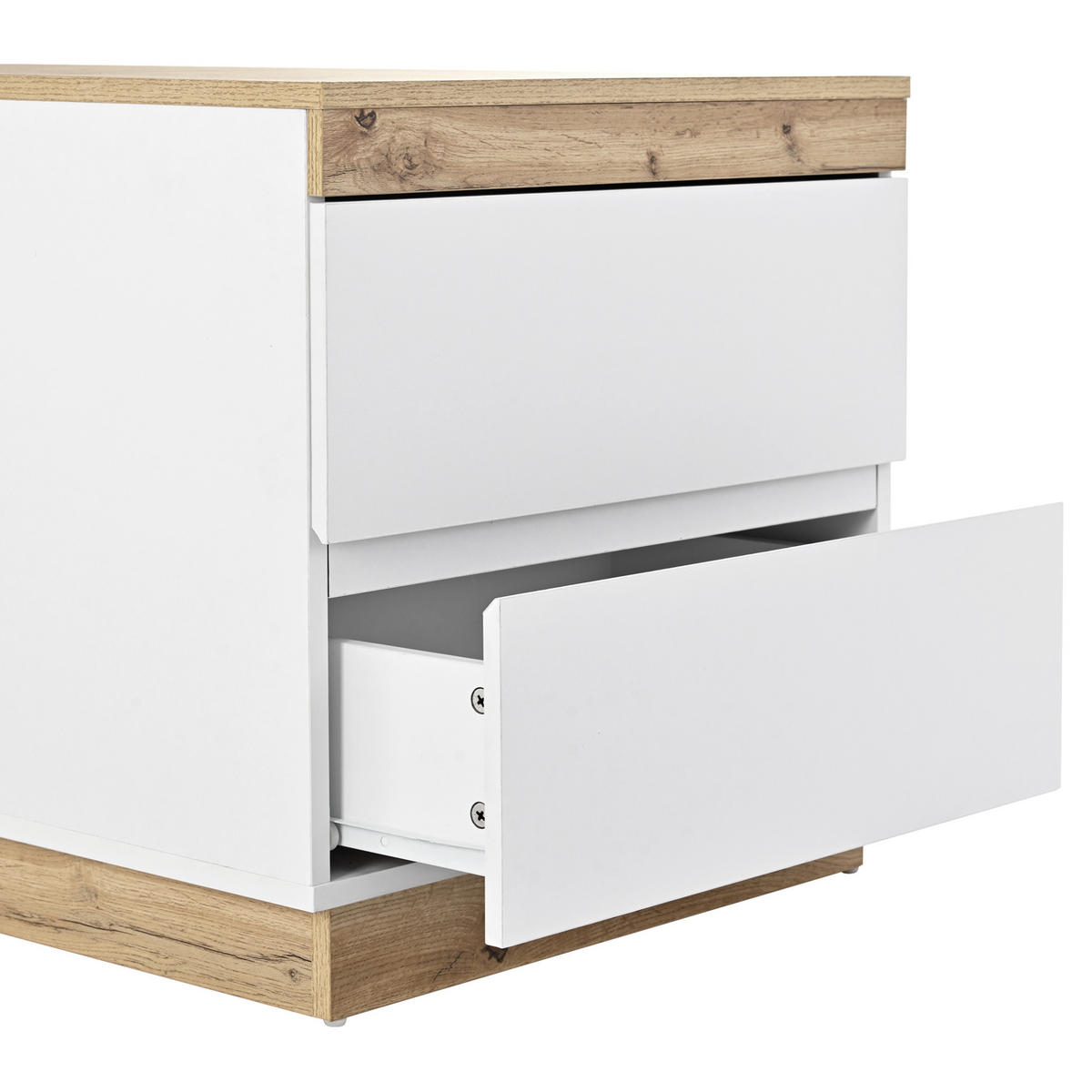 ESSTISCH in Weiß/Eicheoptik mit 2 Schubladen,55/40/55 cm - Eichefarben, Holzwerkstoff (55/40/55cm) - Flora Grace