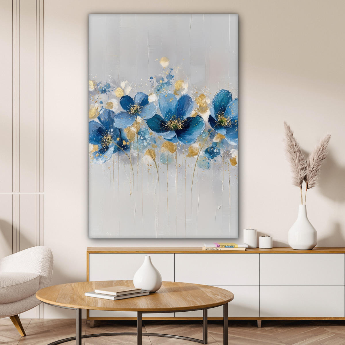 LEINWANDBILD Blumen - Blau - Abstrakt Deko XXL 80x120 cm - Hellgrau, Textil (80/120cm) - MuchoWow