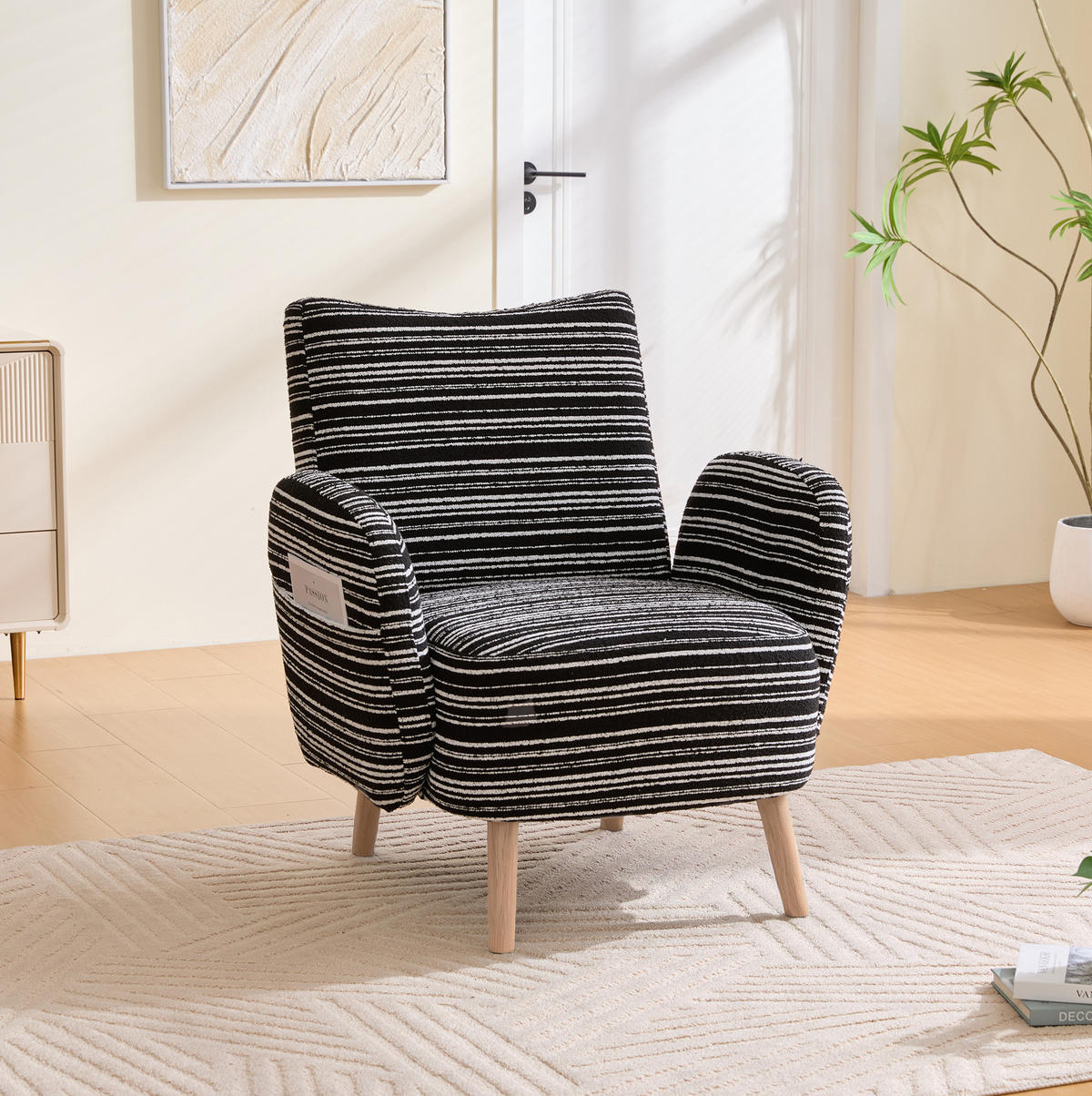 SESSEL 77/81/87 cm in Schwarz aus Bouclé mit Seitentasche - Schwarz, Textil (77/87/81cm) - BEAOK