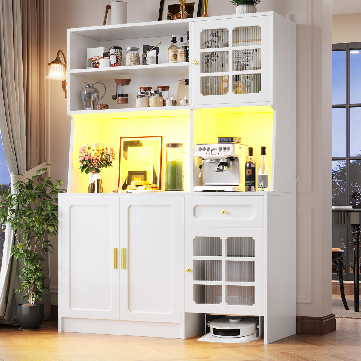 BUFFET 130/180/45 cm Weiß aus MDF mit LED-Beleuchtung - Weiß, Holzwerkstoff (45/180/130cm) - OKMYHOME