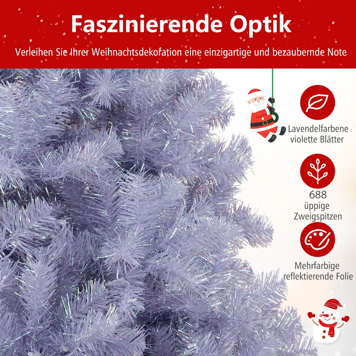 WEIHNACHTSBAUM Tannenform mit warmweißen LEDs 180 cm lavendelviolett - Lila, Metall (180cm) - COSTWAY