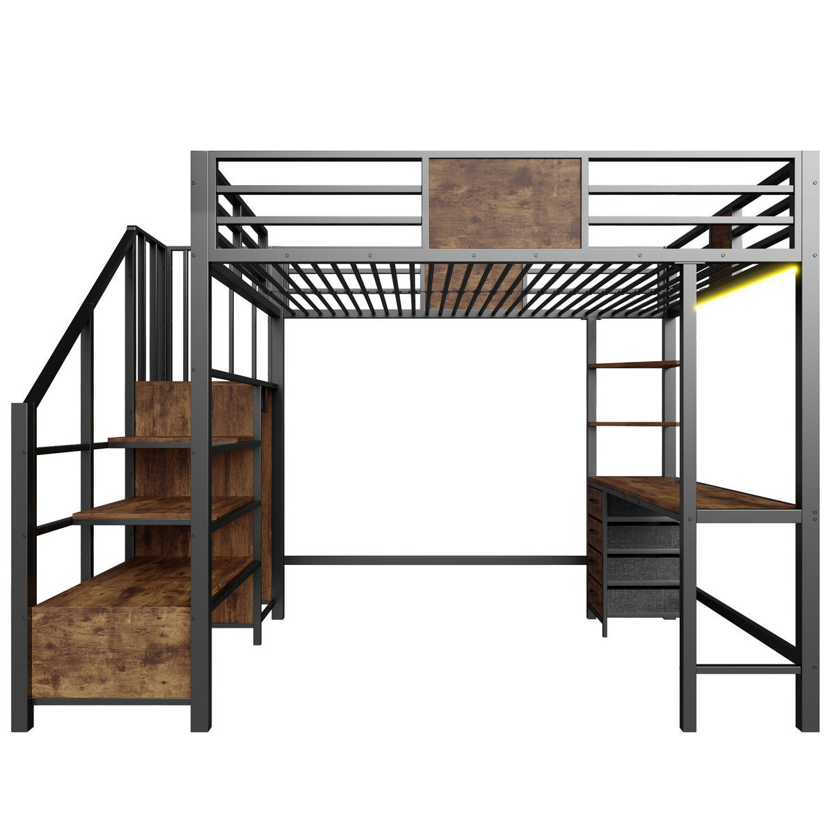 HOCHBETT mit Schreibtisch 140x200 cm Metall Black 4-tlg. - Schwarz, Metall (140/200cm) - Meubliv