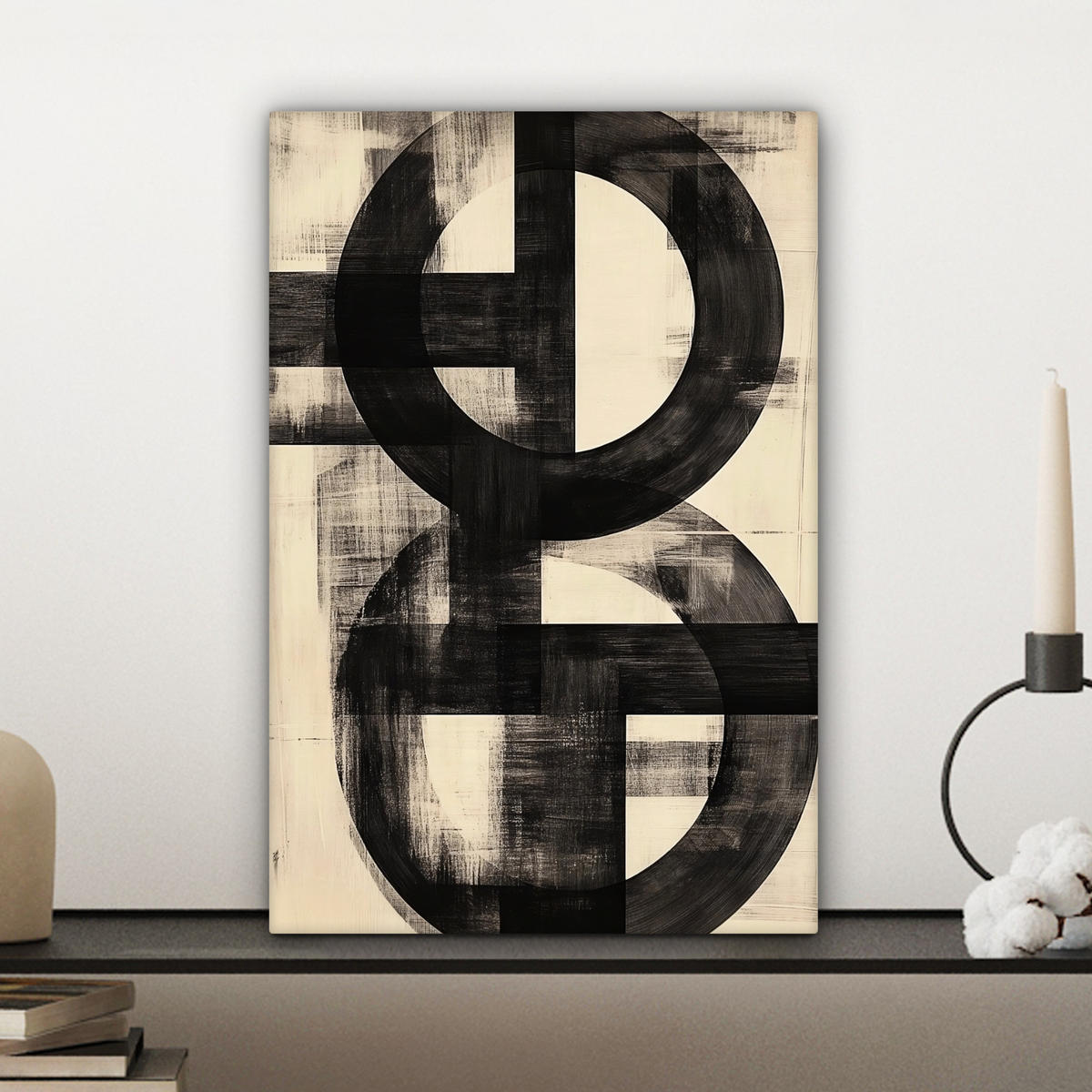 LEINWANDBILD Kreise - Balken - Schwarz - Abstrakt Deko Wohnzimmer 20x30 cm - Schwarz, Textil (20/30cm) - MuchoWow