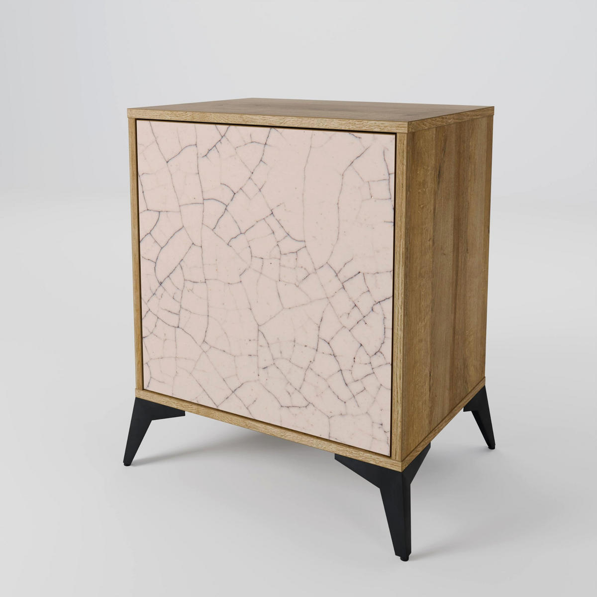 SIDEBOARD CERAMIC TEXTURE, Eichefarben, 57,5x42x67,5 cm, Schwarze Metall-Rahmenfüße - Eichefarben/Multicolor, Holzwerkstoff/Metall (57.5/67.5/42cm) - SpaceRebels