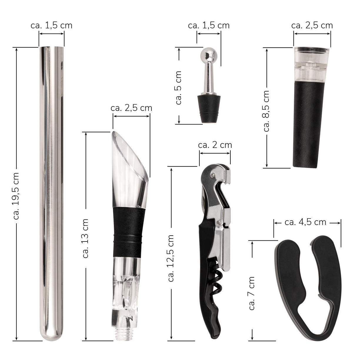 WEIN 5er-Set, silber - Edelstahlfarben, Kunststoff (2.5/2.5/13.5cm) - bremermann