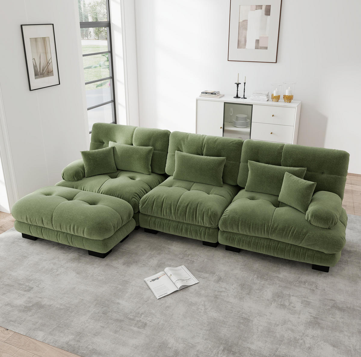 ROHOVÁ sedačka zo ženilky zelená, 313/145 cm - zelená, textil (145/313cm) - Flora Grace