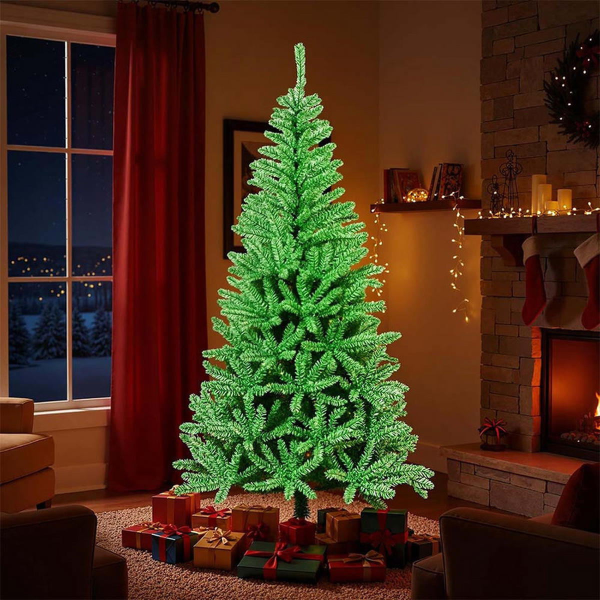 WEIHNACHTSBAUM im Dunkeln leuchtend 180cm Grün - Grün, Metall (180cm) - COSTWAY