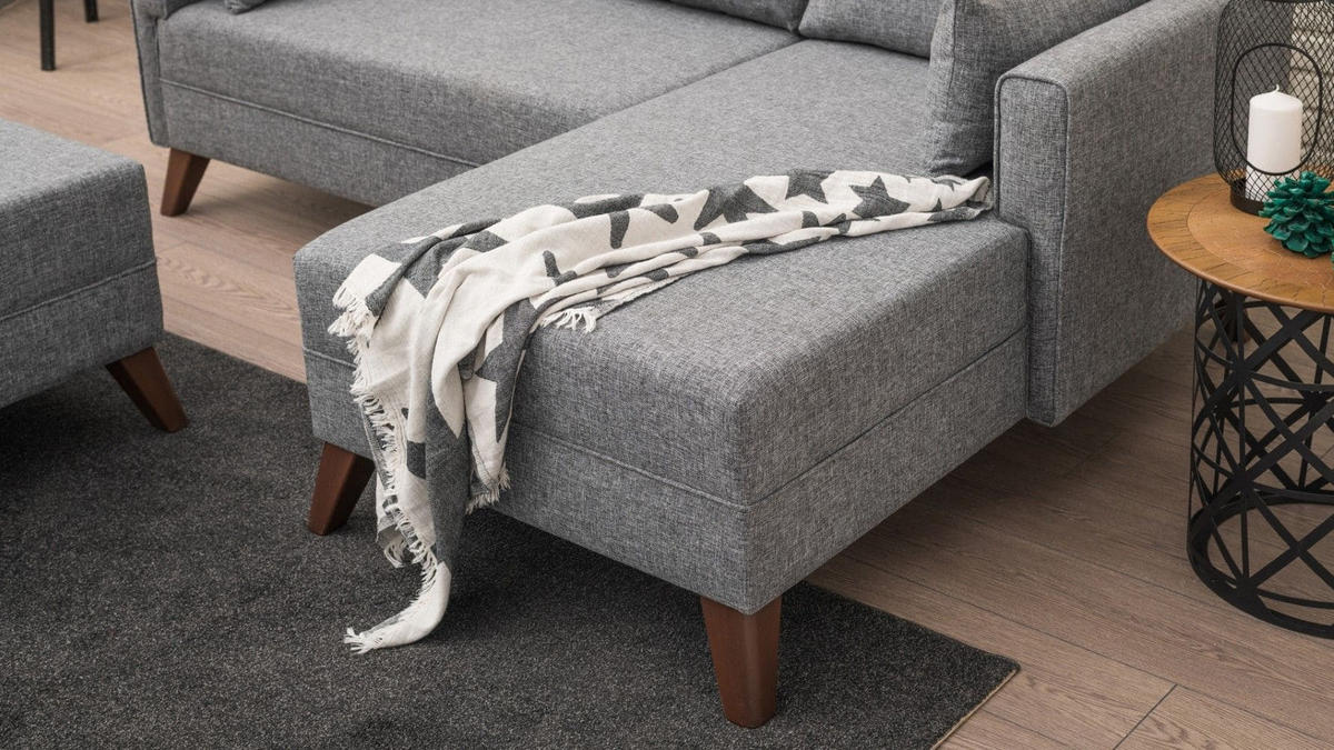 ECKSOFA mit Hocker als Schlaffläche, perfekt für kleine Räume - Walnussfarben/Braun, Holz/Kunststoff (140/205cm) - myHomelando