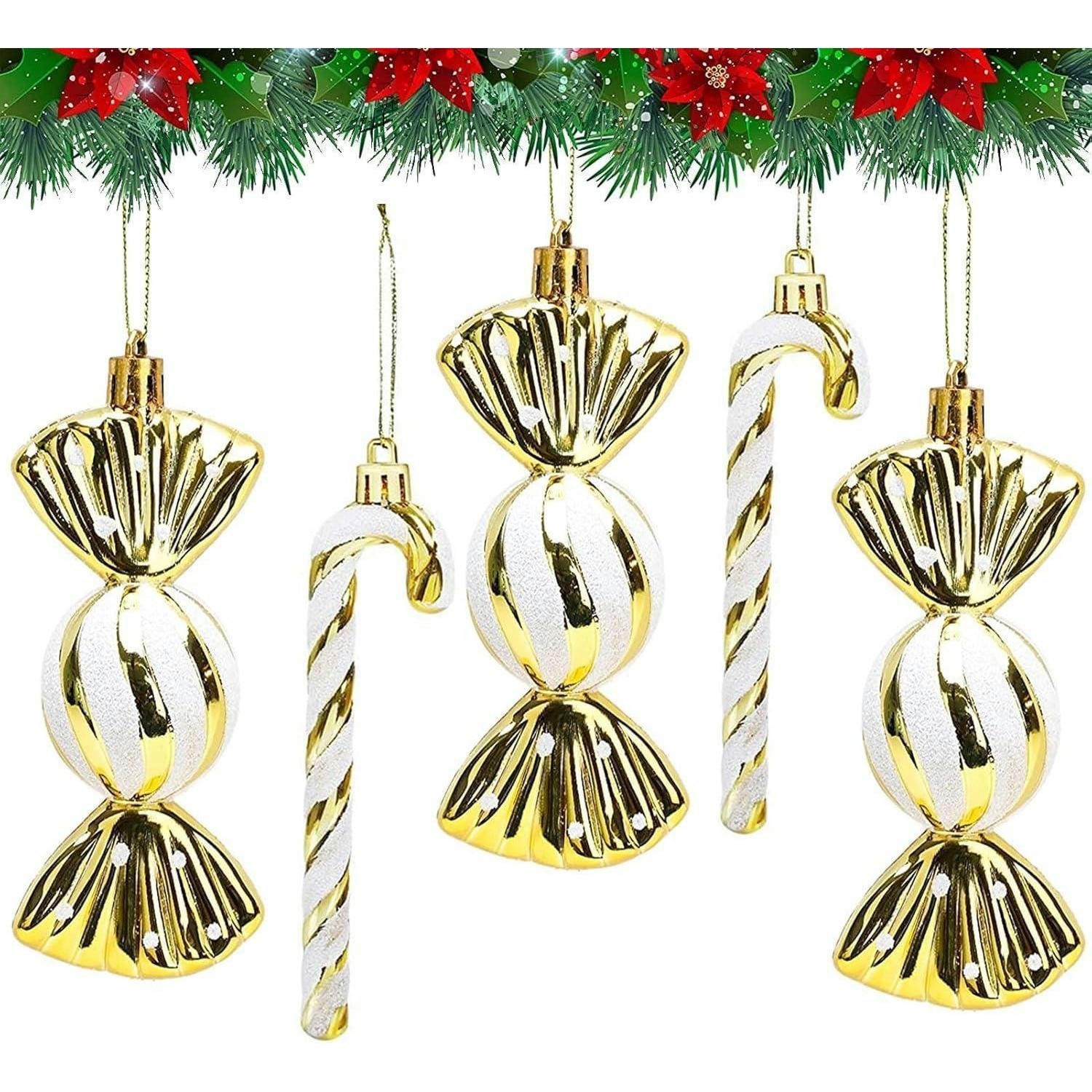 WEIHNACHTSANHÄNGER 18-teiliges Set Zuckerstangen & Kugeln Gold-Weiß - Goldfarben, Kunststoff (5/3/14cm)