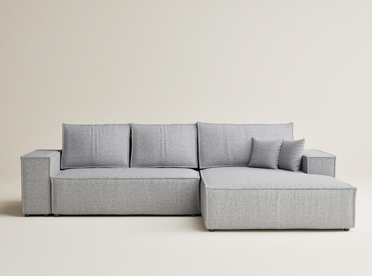 ECKSOFA MIT SCHLAFFUNKTION Maze Hellgrau Webstoff - Hellgrau/Schwarz, Holz/Holzwerkstoff (294/185cm) - Maison de Reve