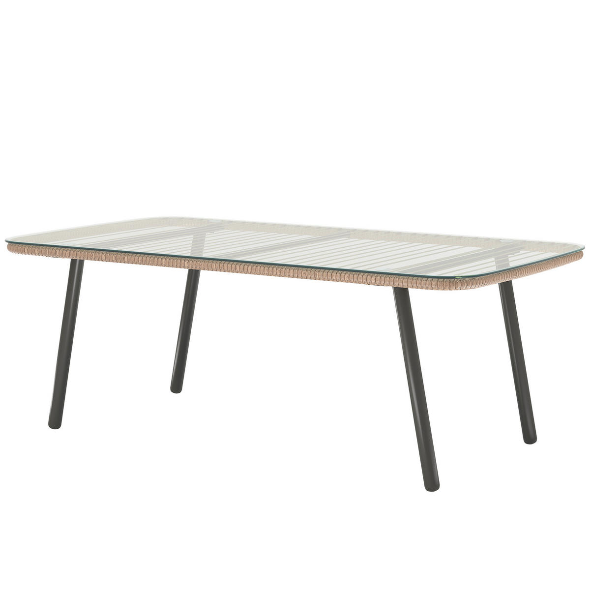 GARTENBEISTELLTISCH DE-13632 rechteckig mit Glasplatte, Holzoptik Natur - Naturfarben, Metall (110/60/40cm) - ComfortXL