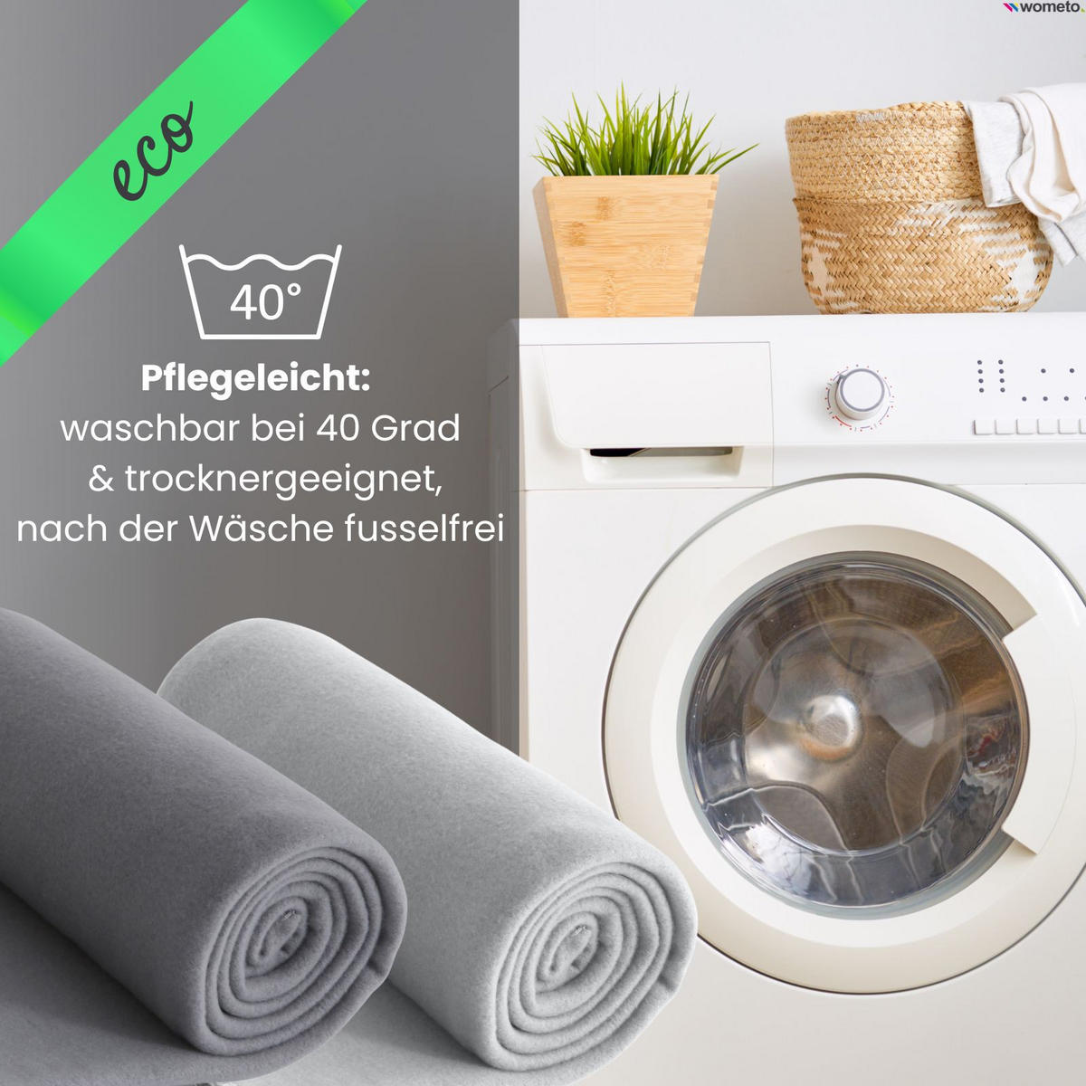 FLEECEDECKE eco-line hellgrau 130/160 cm aus 100% recyceltem Material Kettelrand Anti-Pilling - Hellgrau, Textil (130/160cm) - wometo