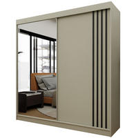 SCHWEBETÜRENSCHRANK Neli 200 cm mit Lamellen und Spiegel 2-türig, kaschmir, kaschmir, Lamelle schwarz - Kaschmir/Weiß, Kunststoff (200/216/61cm) - Margaret Hadas24