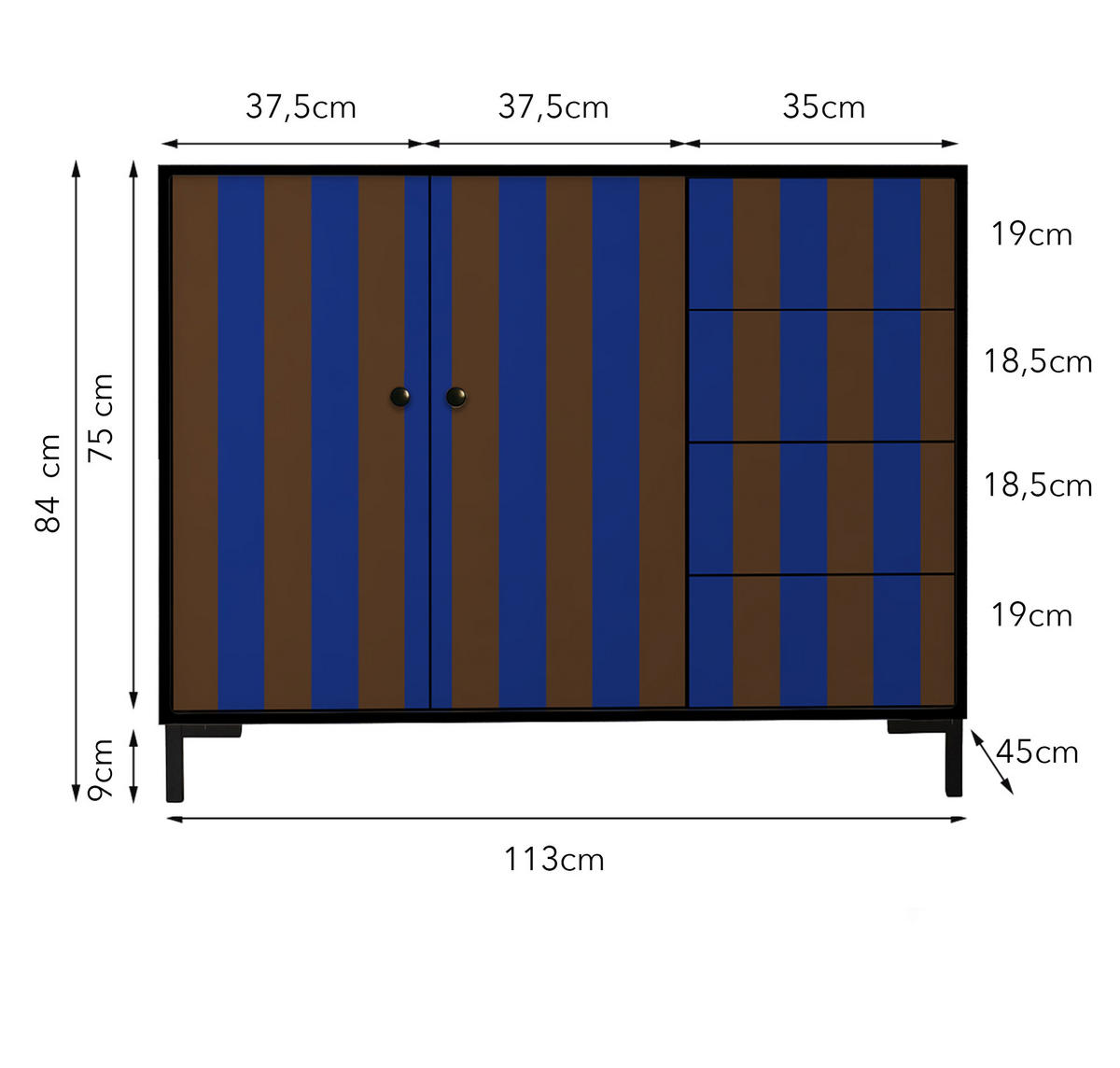 KOMMODE mit 2 Türen und 4 Schubladen aus MDF mit Walddruck WILMA - Braun, Holzwerkstoff (45/84/113cm) - RNT By Really Nice Things