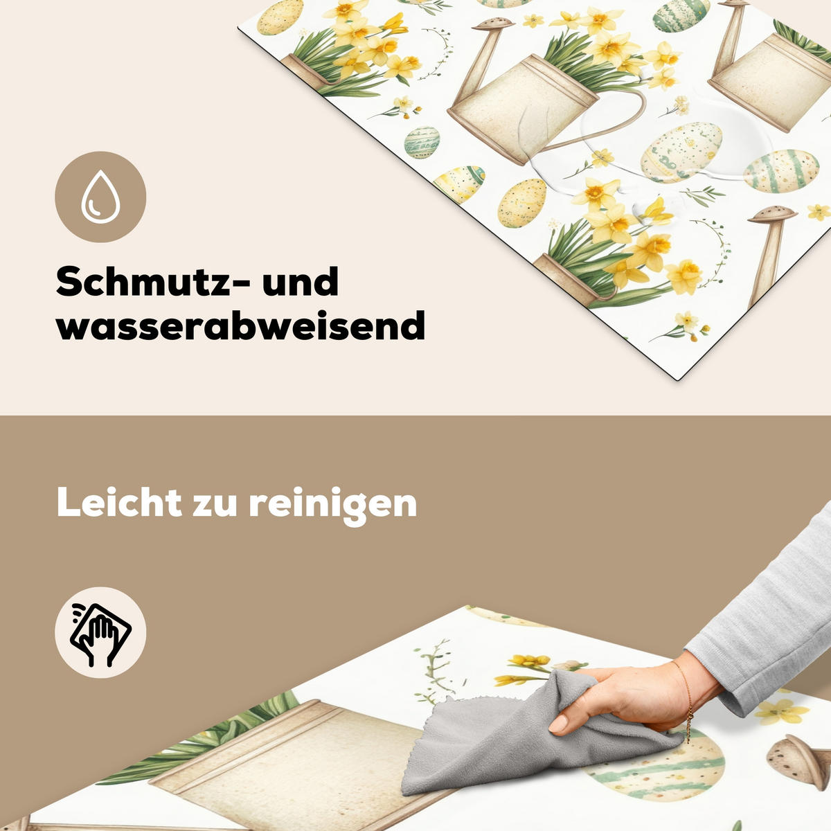 HERDABDECKPLATTE Gießkanne - Blumen - Eier Ceranfeldabdeckung 85x52 cm - Weiß, Kunststoff (85/52/0.2cm) - MuchoWow