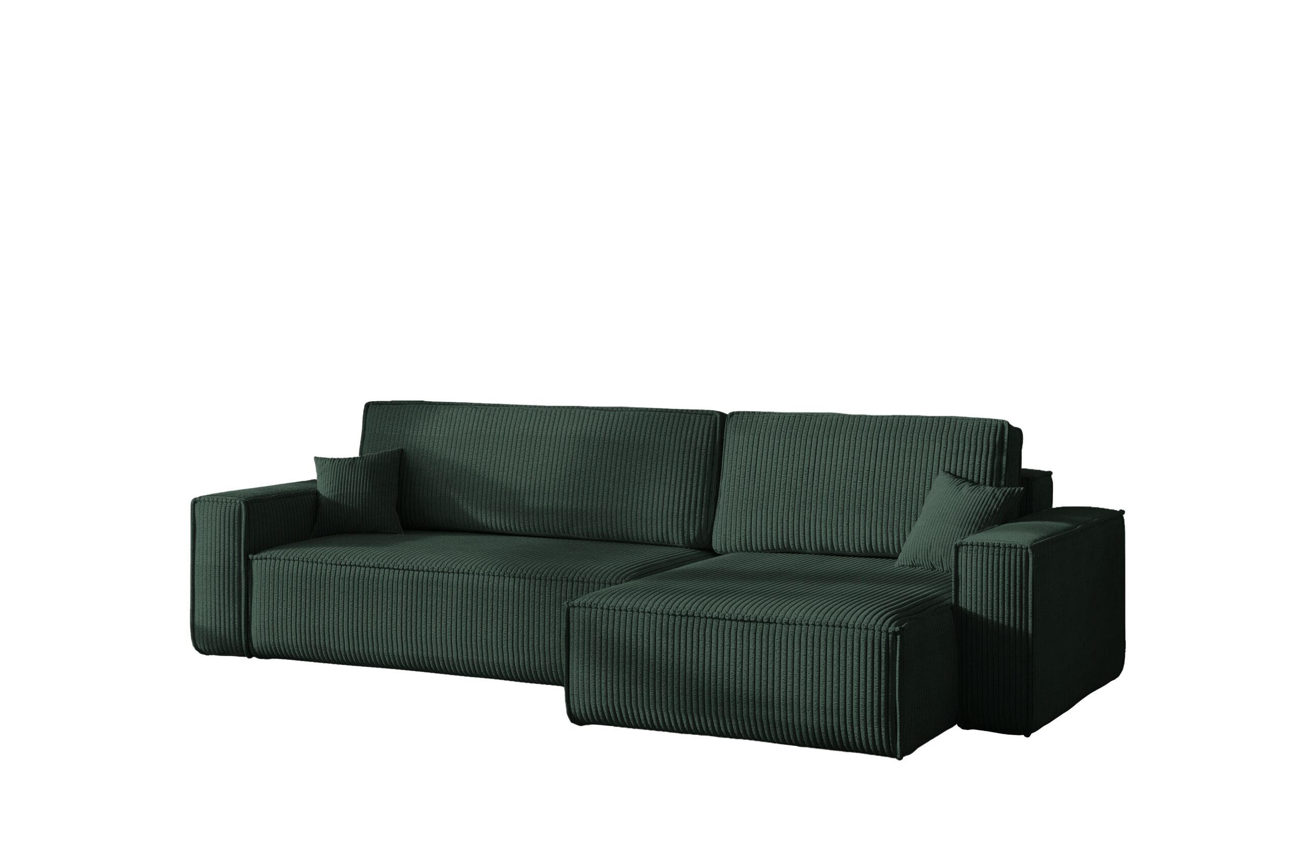 ECKSOFA Mit Schlaffunktion Und Bettkasten, Eckcouch BEST XL Stoff Poso Dicker Cord Grün Rechts - Schwarz/Grün, Holz/Kunststoff (274/142cm) - Kaiser Möbel