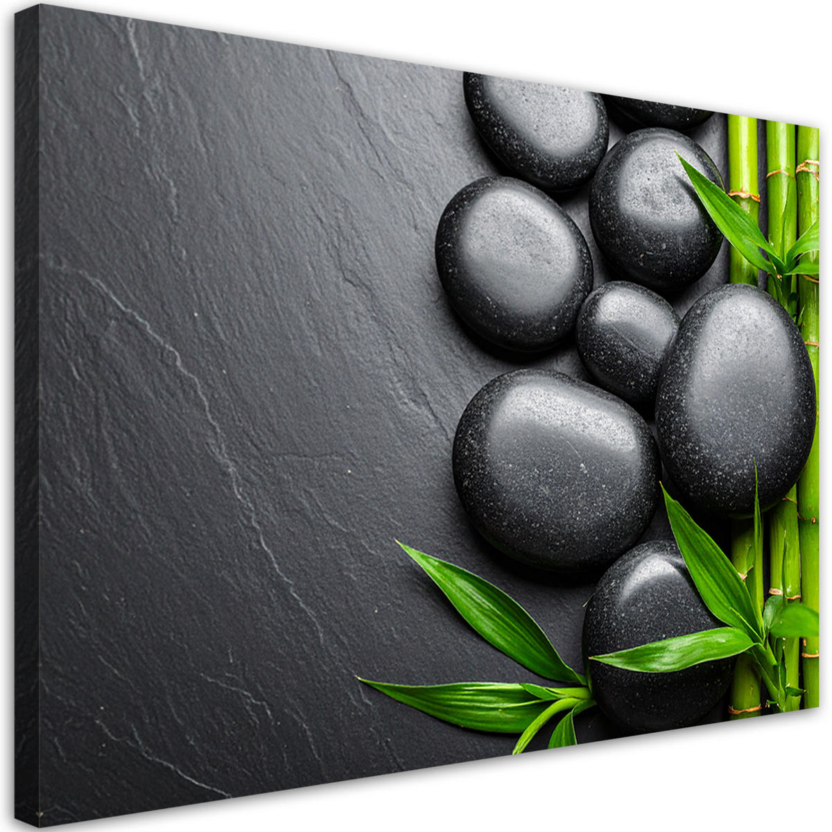 LEINWANDBILD Zen-Steine Bambus 90x60cm - Grau, Textil (90/60cm) - Feeby