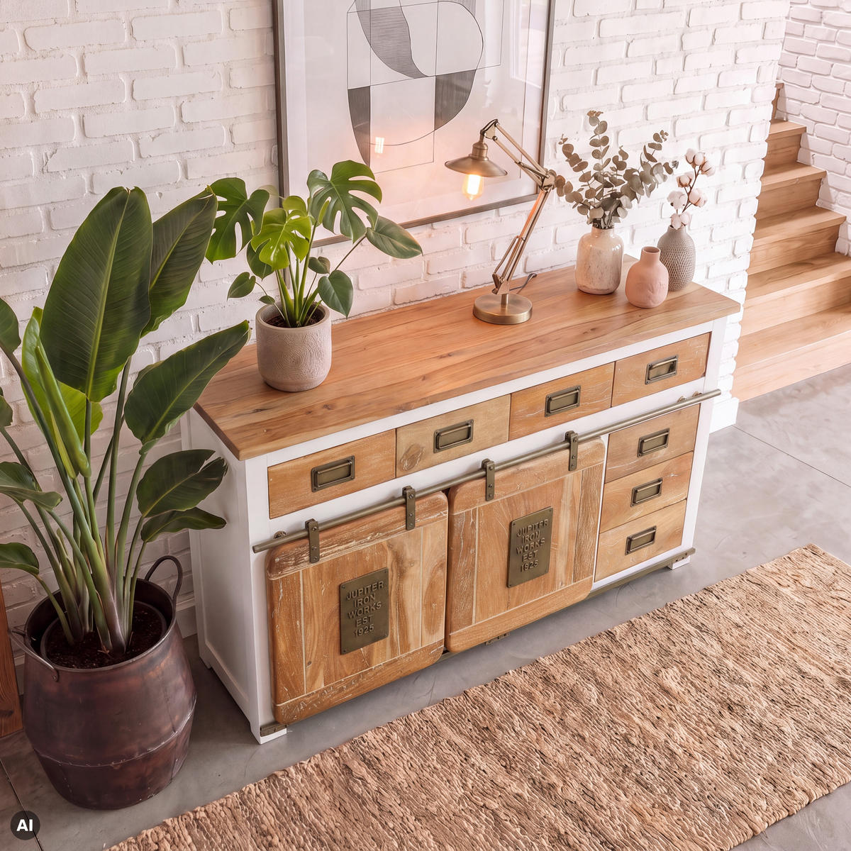 SIDEBOARD Mango 150x45x90 weiß lackiert RAILWAY #520 - Weiß, Holz (150/90/45cm) - Massivmoebel24