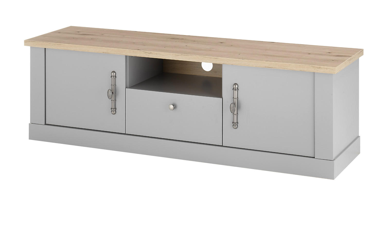 TV-LOWBOARD grau, Artisan Eiche Landhaus 155 cm, TV Unterteil mit viel Stauraum - Silberfarben/Hellgrau, Holzwerkstoff/Metall (155/48/44cm) - Furn.Design