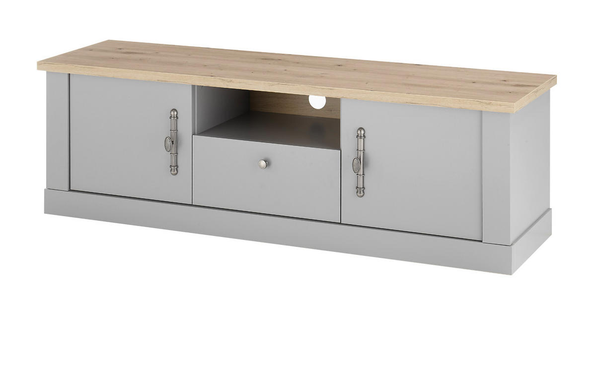 TV-LOWBOARD grau, Artisan Eiche Landhaus 155 cm, TV Unterteil mit viel Stauraum - Silberfarben/Hellgrau, Holzwerkstoff/Metall (155/48/44cm) - Furn.Design