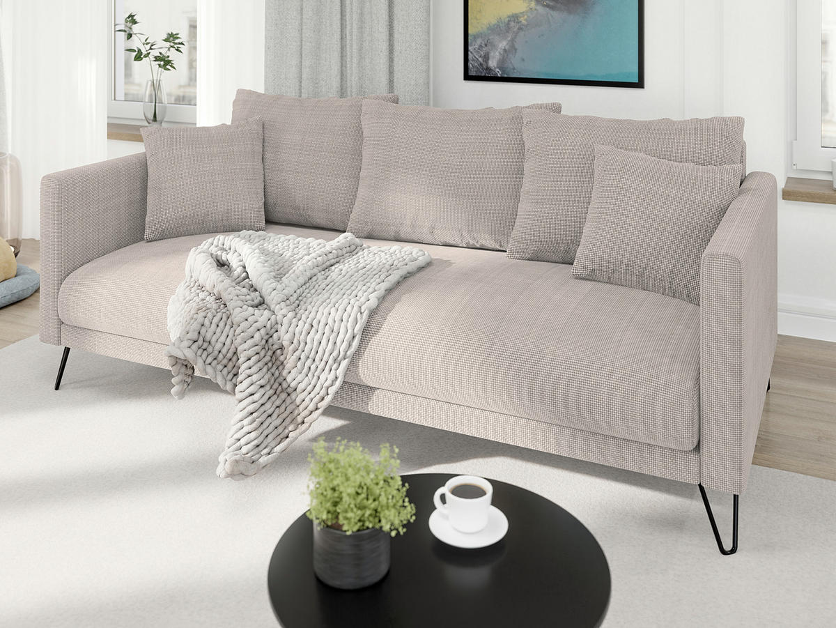 SITZGARNITUR 3+2+1 Harmony Taupe Chenille - Taupe/Schwarz, Holz/Textil (200/85/100cm) - S-Style Möbel