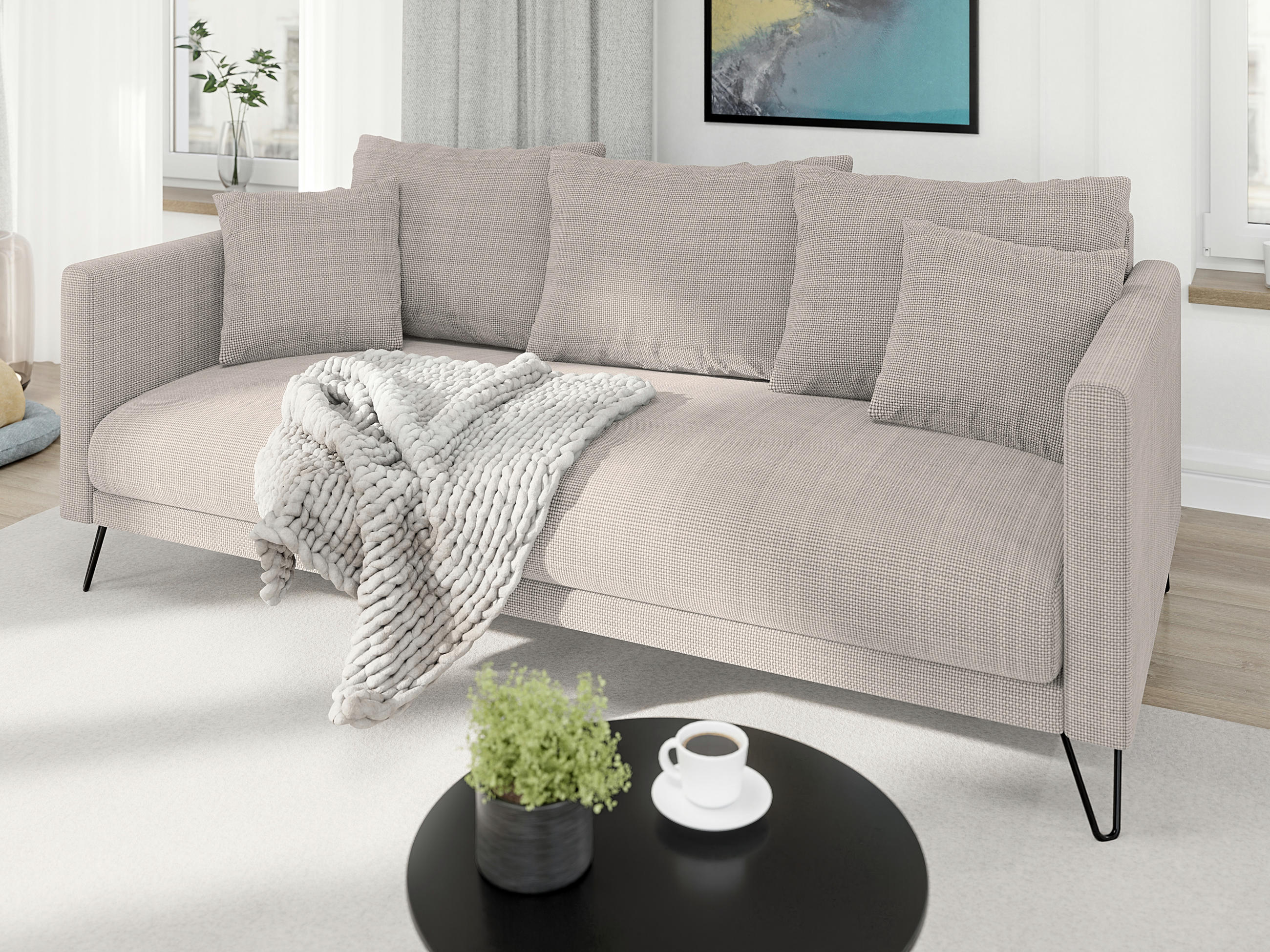Thumbnail - S-Style Möbel Sitzgarnitur, Taupe, Textil, Echtholz,Buche, Birke, 6-Sitzer, Füllung: Silikon,Silikon,Polyetherschaumkern...