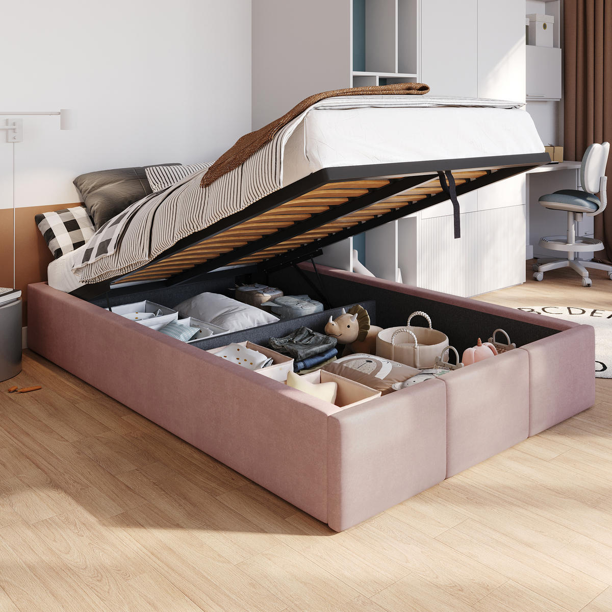POLSTERBETT für Schlafzimmer Bett mit Stauraum Rosa 120x200cm - Rosa, Holzwerkstoff/Textil (120/200cm) - Muralo