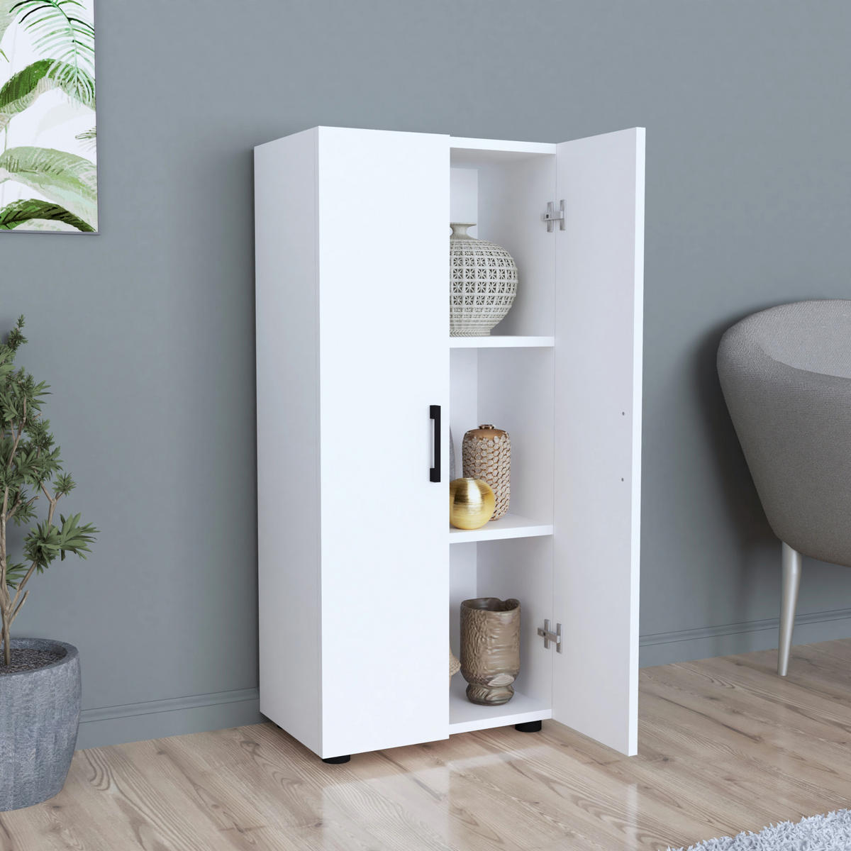 MEHRZWECKSCHRANK Åsnes - Weiß, Holzwerkstoff (49/108/32cm) - [en.casa]