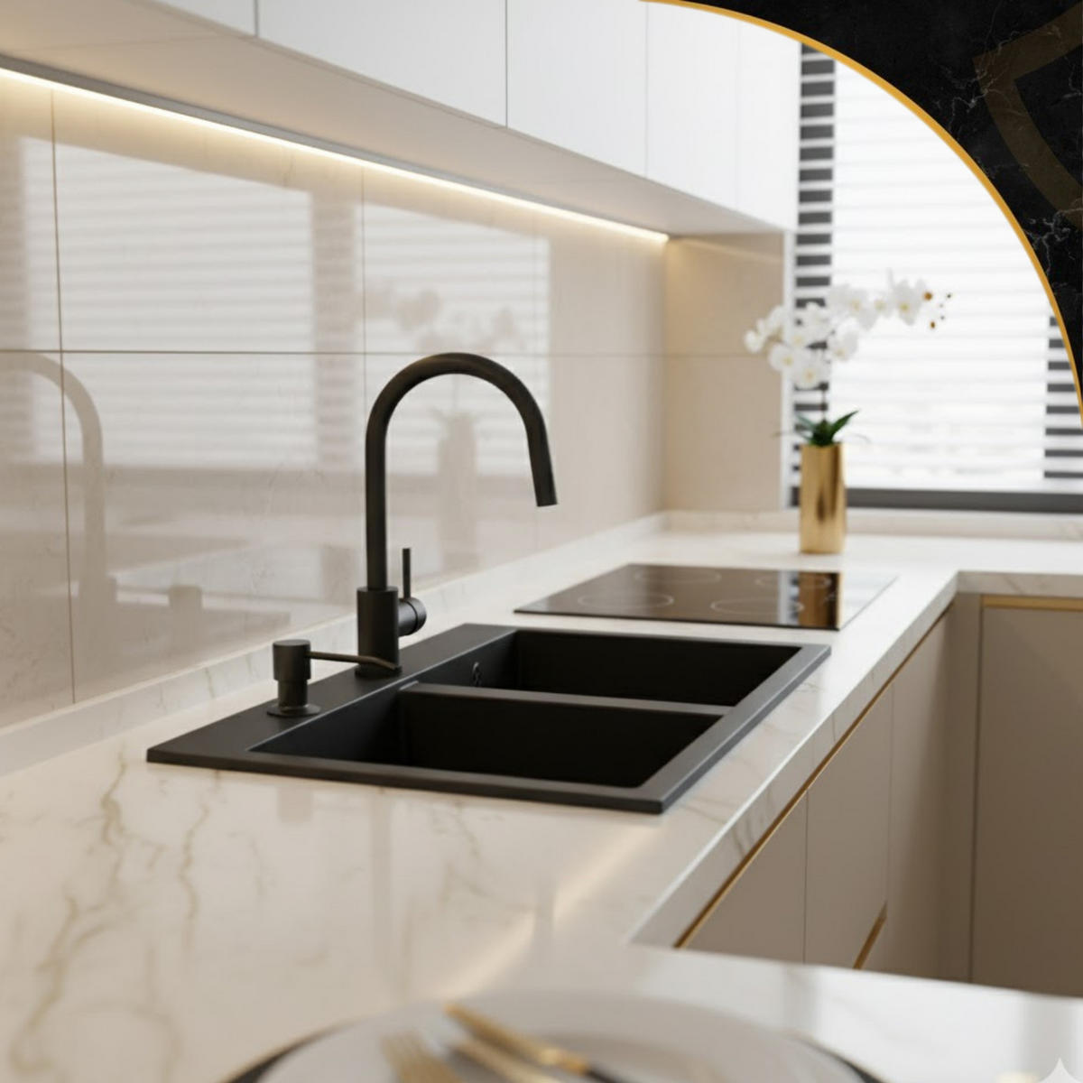 SPÜLBECKEN Twin Schwarz 800/490/205 mm - Schwarz, Stein (42/42/20cm) - Granitan