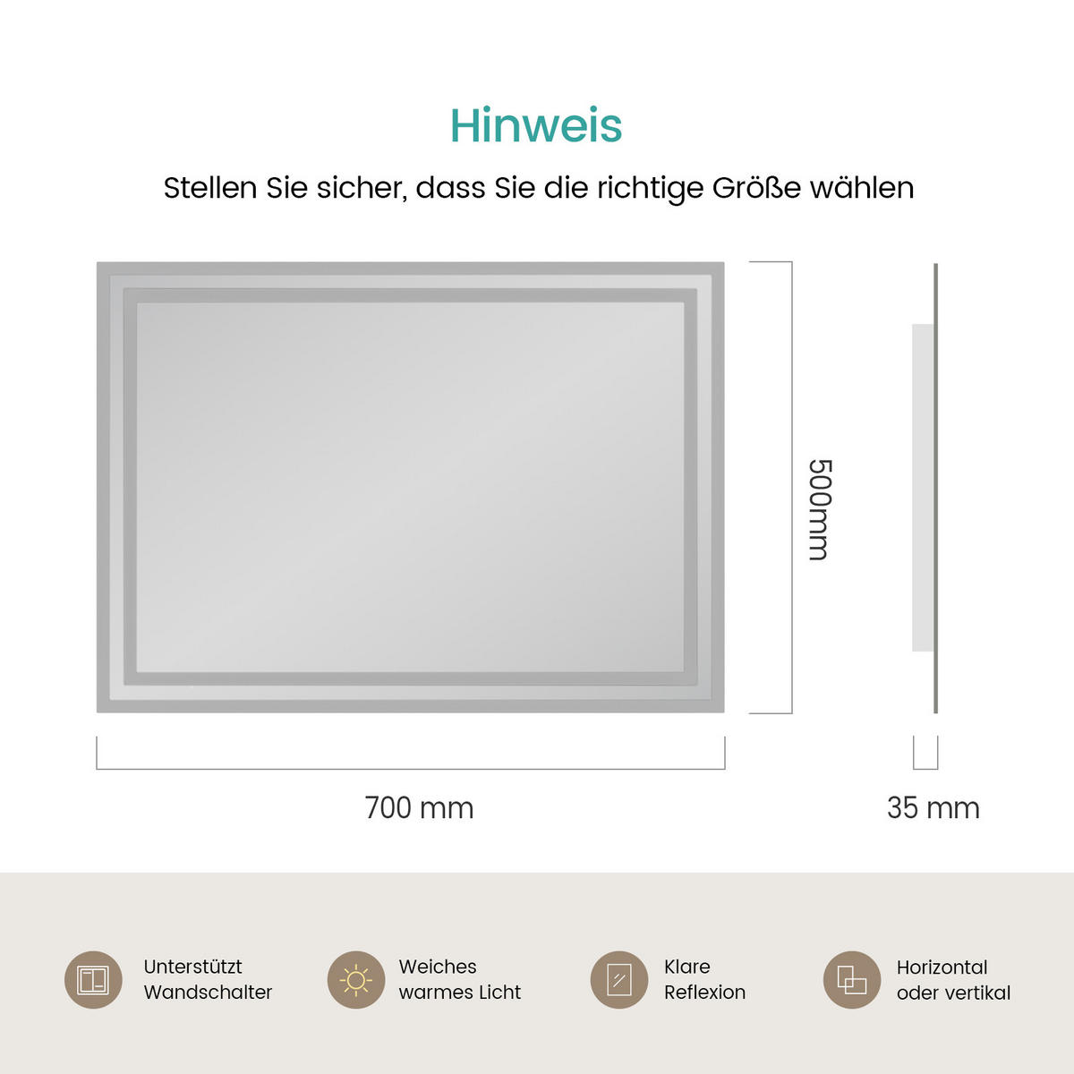 BADSPIEGEL mit Umweltfreundlicher Silberspiegel Beleuchtung 80/60/3,5 cm - Weiß, Glas (60/3.6/80cm) - EMKE