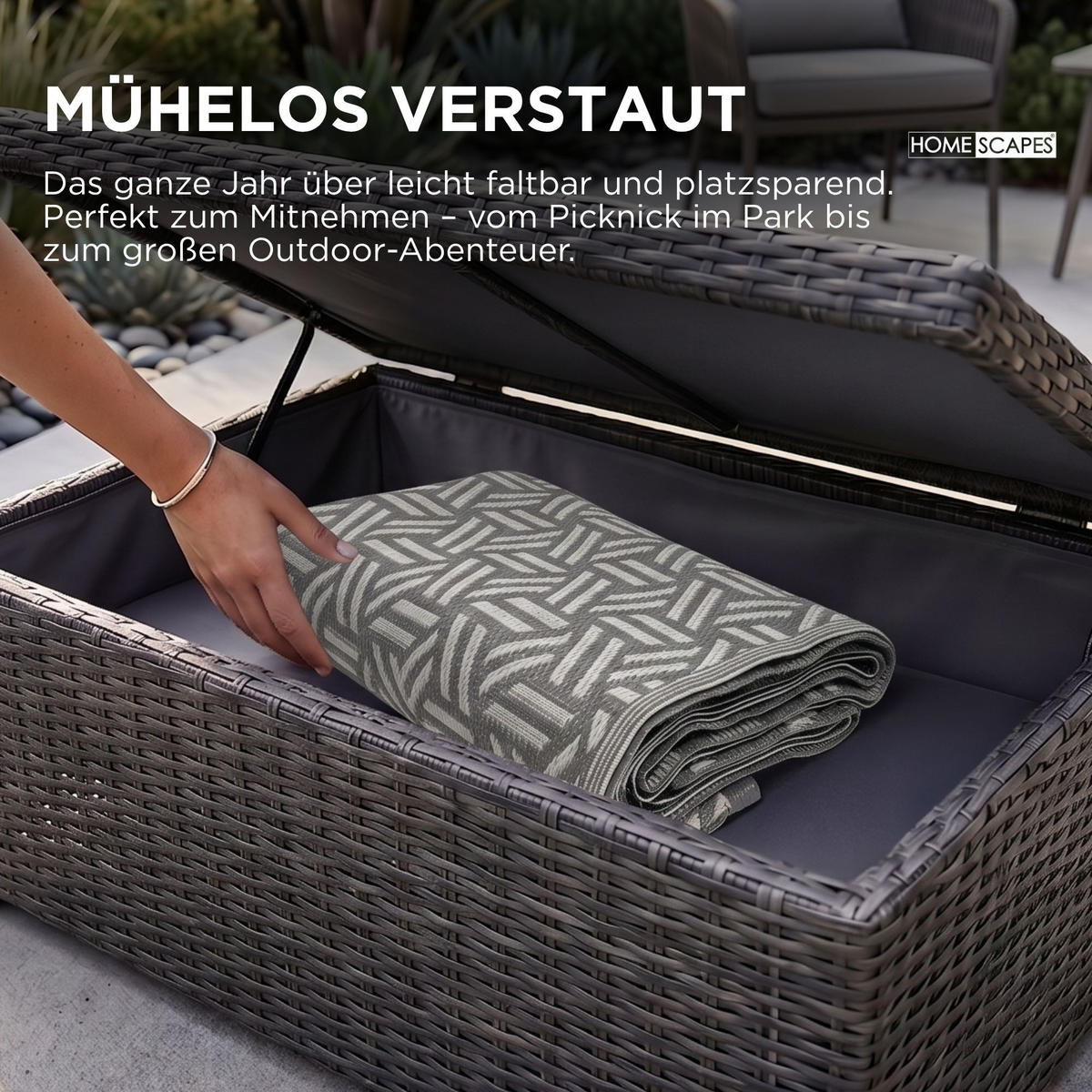 OUTDOORTEPPICH Luna geometrisch gemustert 150/240 cm - Grau, Kunststoff (150/240cm) - Homescapes