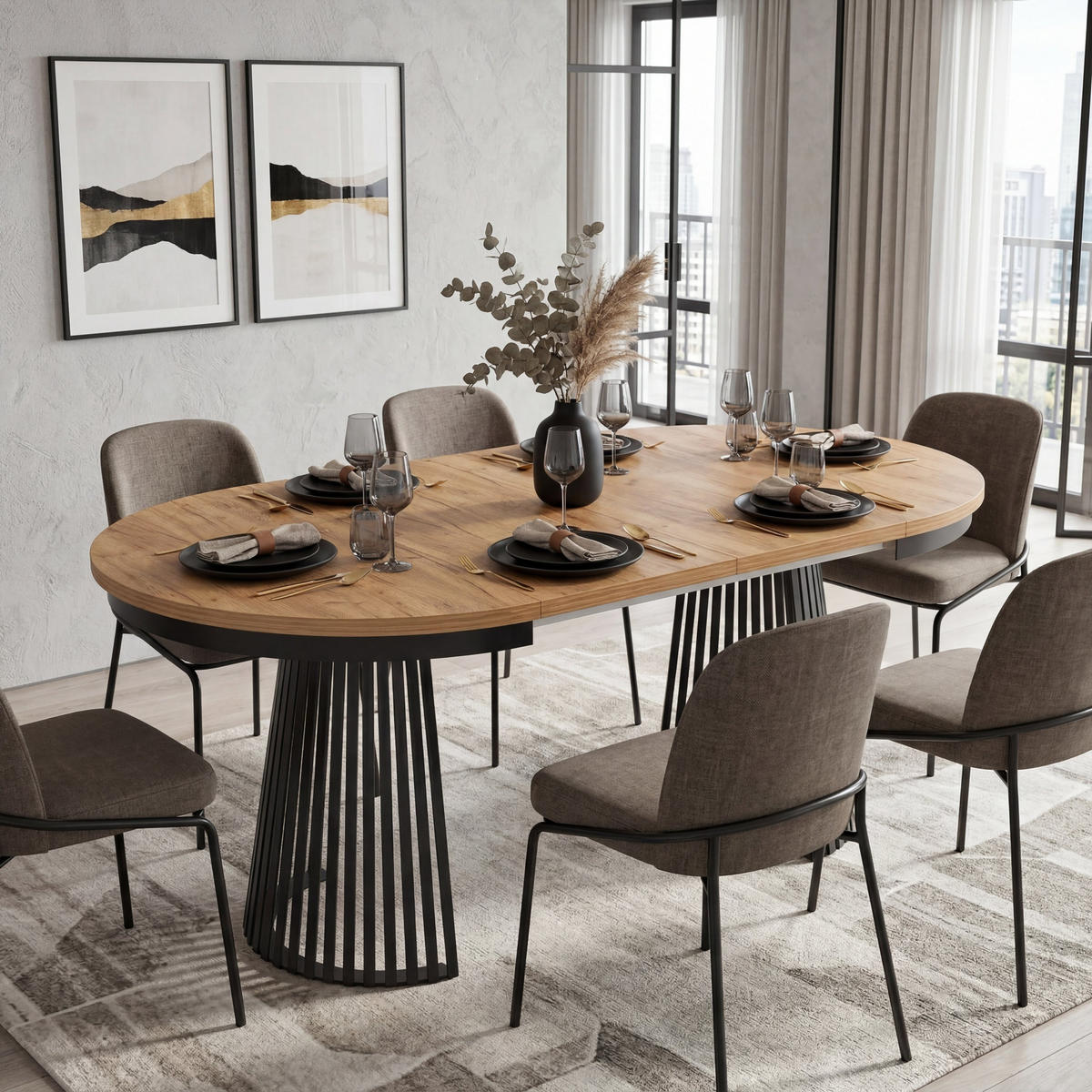 ESSTISCH TRAVIS Ausziehbar 100 - 180 / 100 x 76,6 cm - Schwarz/Naturfarben, Holz (100/100/76.6cm) - MASSENO