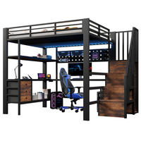 HOCHBETT 140/200 cm schwarz aus MDF und Metall mit Schreibtisch Stauraum LED und Steckdose - Schwarz, Holzwerkstoff (140/200cm) - OKWISH
