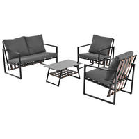 GARTENMÖBELSET aus Kunststoff 114x57x80cm schwarz mit Couchtisch und Kissen - Schwarz, Kunststoff - Modfu