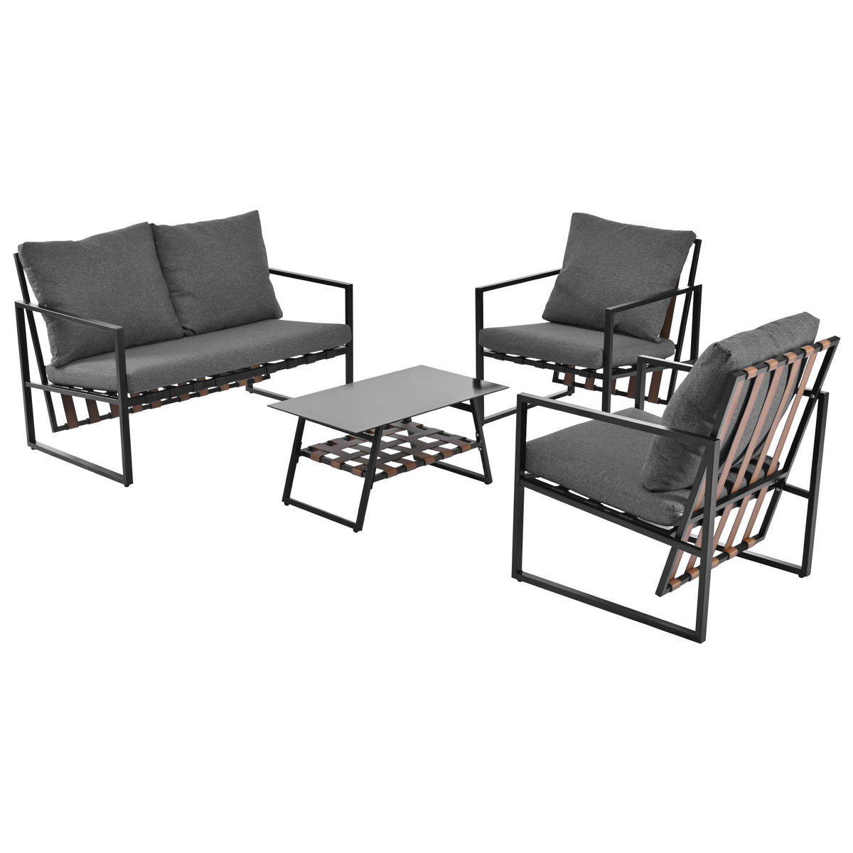 GARTENMÖBELSET aus Kunststoff 114x57x80cm schwarz mit Couchtisch und Kissen - Schwarz, Kunststoff - Modfu