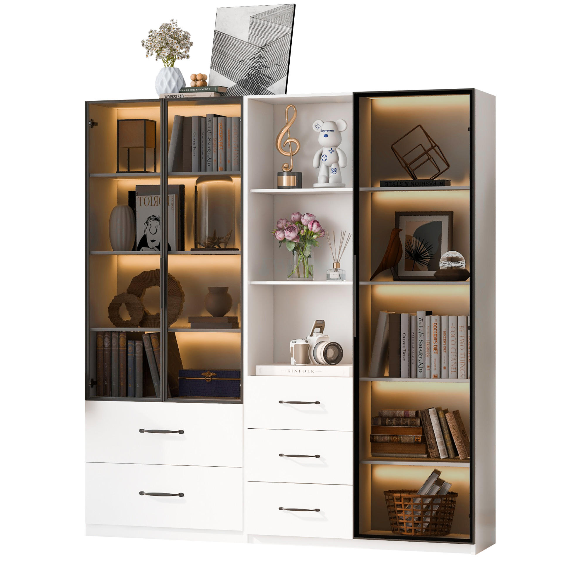 HIGHBOARD 140/40/160 cm in Weiß mit LED-Beleuchtung und Sicherheitsglas - Weiß, Holzwerkstoff (140/160/40cm) - Flora Grace