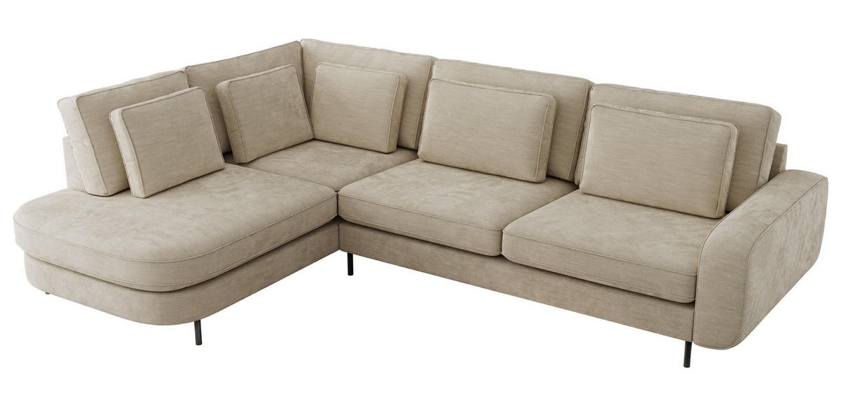 ROHOVÁ SEDAČKA CALENO L - Béžová Hrubě tkaná žinylka - Pravá Strana - černá/béžová, kov/textil (317/225cm) - MKS