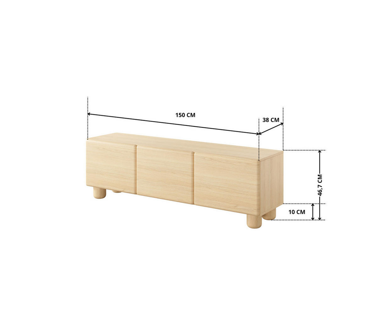 TV-LOWBOARD CERVI G 150 cm Eiche Vicenza - mit 3 Klappen und abgerundeten Fronten - Eichefarben, Holz/Holzwerkstoff (150/47/38cm) - Ravio