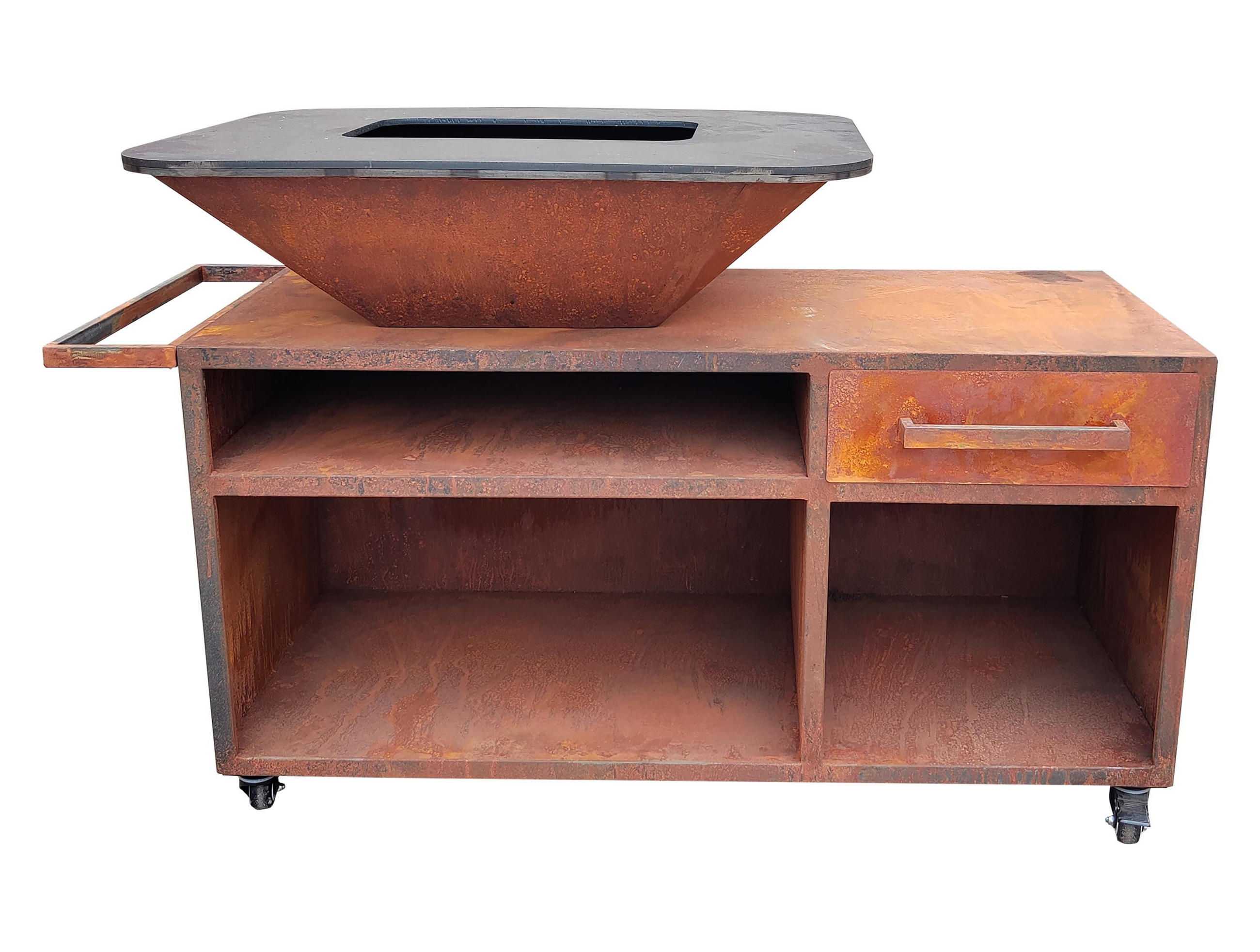 HOLZKOHLEGRILL Feuerschale Braun inkl. Schutzhülle - Braun, Metall (160/100/80cm) - Purline