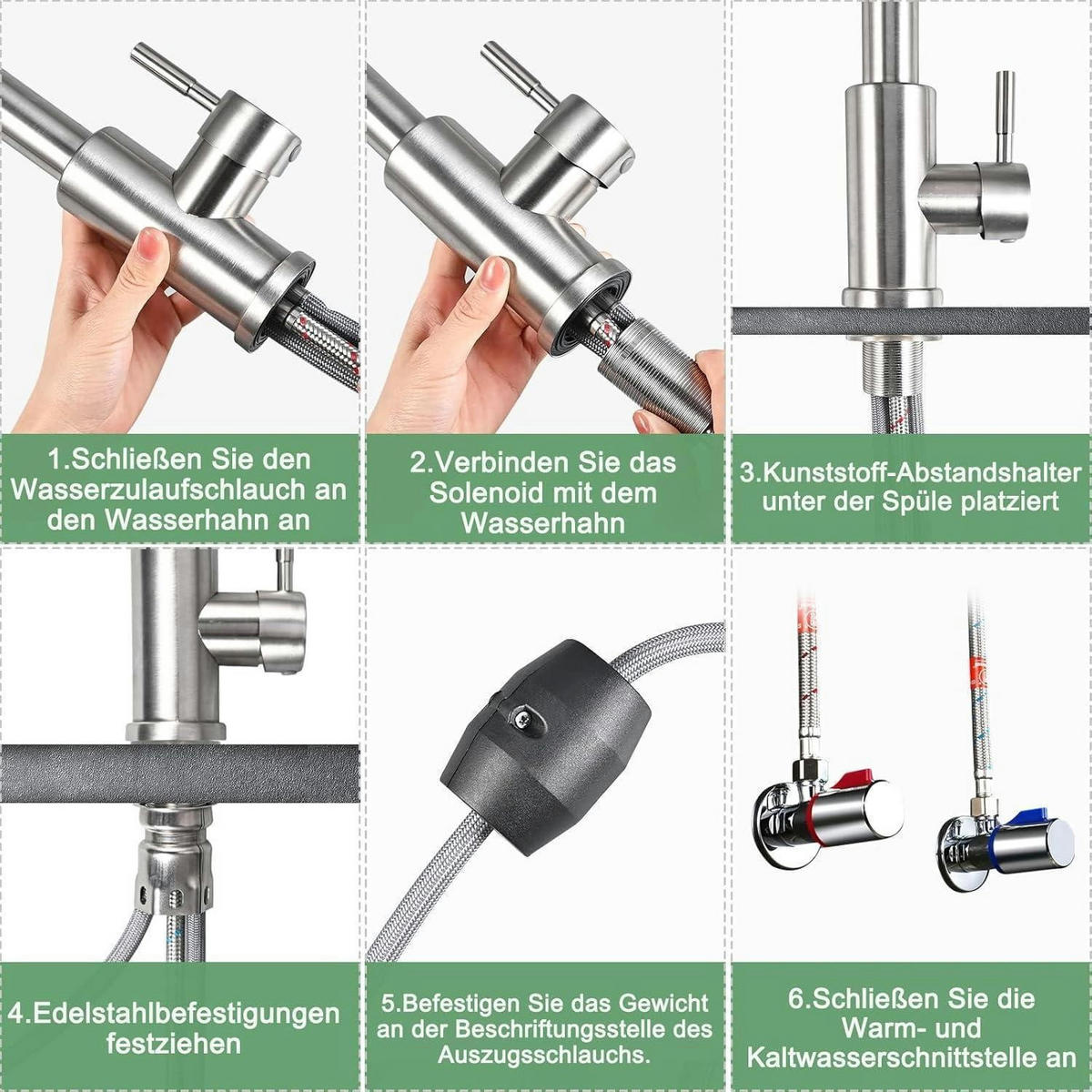 KÜCHENARMATUR ausziehbar Edelstahl 360° drehbar 3 Modi - Silberfarben, Metall (14.5/4.5/16.5cm)