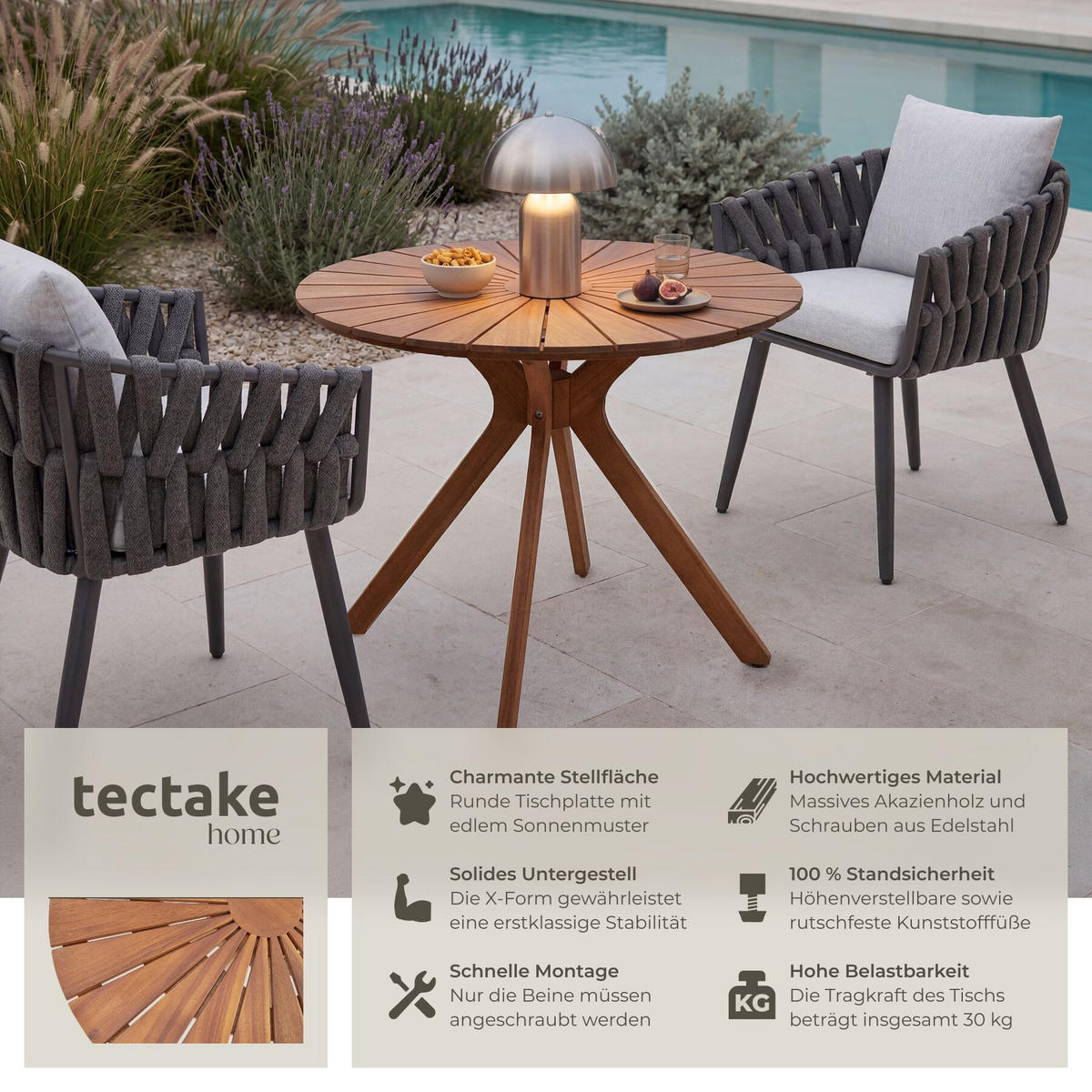 GARTENTISCH Pollensa, 70 x 70 x 62 cm, braun - Braun, Holz (70/70/62cm) - tectake