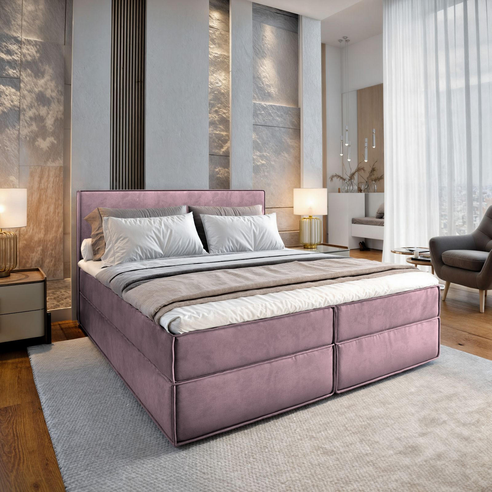 BOXBETT PELLIO 140x200 cm mit Matratze und Topper - Lila - Lila, Holz (140/200cm) - MASSENO