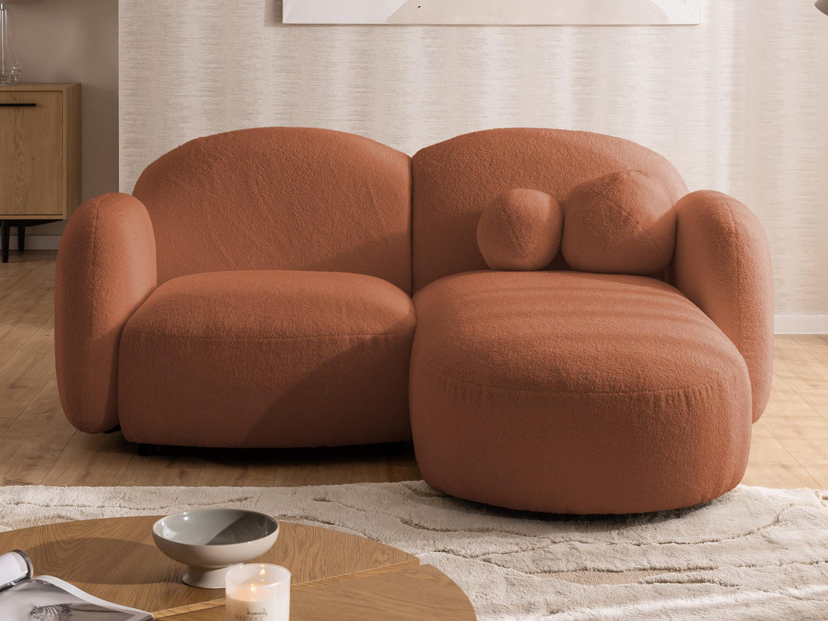 ECKSOFA Nuvola mit abgerundetem Design Terrakotta Bouclé-Stoff - Ottomane Rechts - Terra cotta/Schwarz, Holz/Kunststoff (190/146cm) - S-Style Möbel